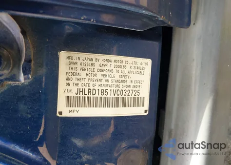 1997 Honda Cr-V z USA, uszkodzony, nr VIN JHLRD1851VC032725